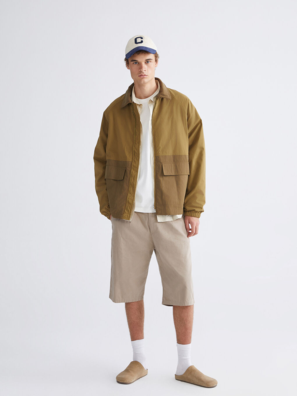 Haki Rahat Kalıp Kadife Yaka Erkek Mont-1