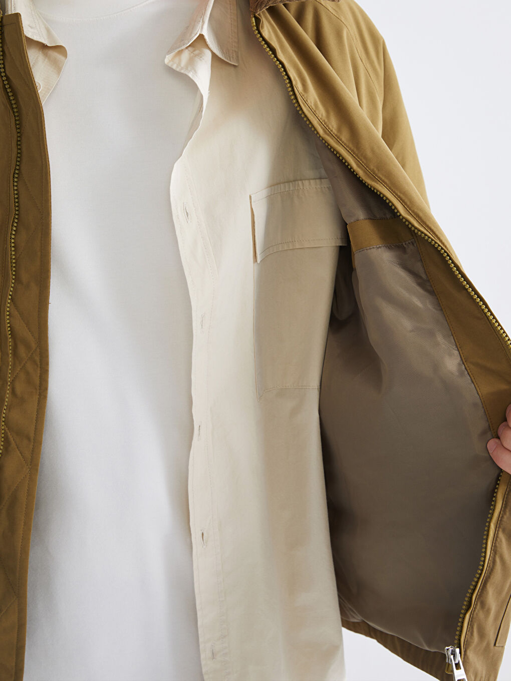 Haki Rahat Kalıp Kadife Yaka Erkek Mont-2