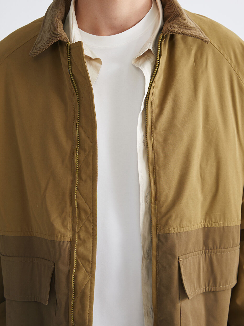 Haki Rahat Kalıp Kadife Yaka Erkek Mont-3