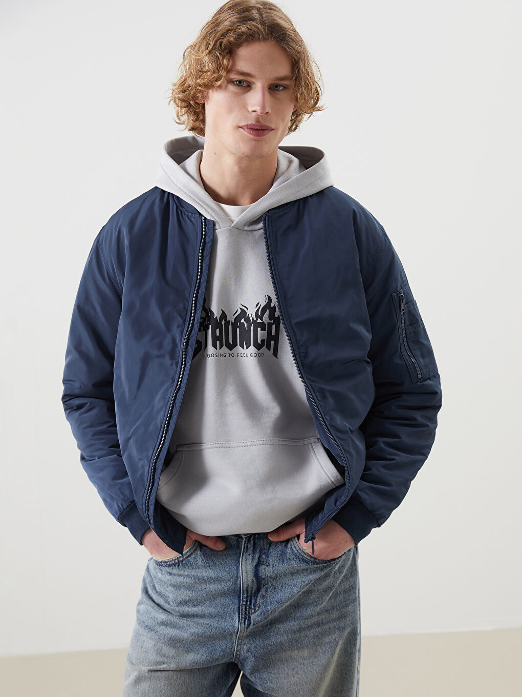 XSIDE Standard Fit College Collar Men's Bomber Jacket -W51974Z8-R4L