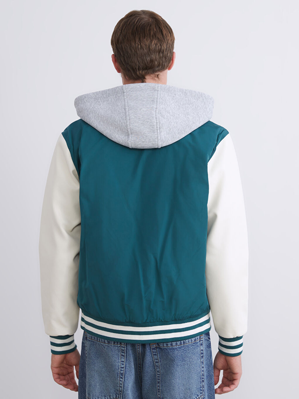 Yeşil Standart Kalıp Kolej Yaka Erkek Bomber Mont-4