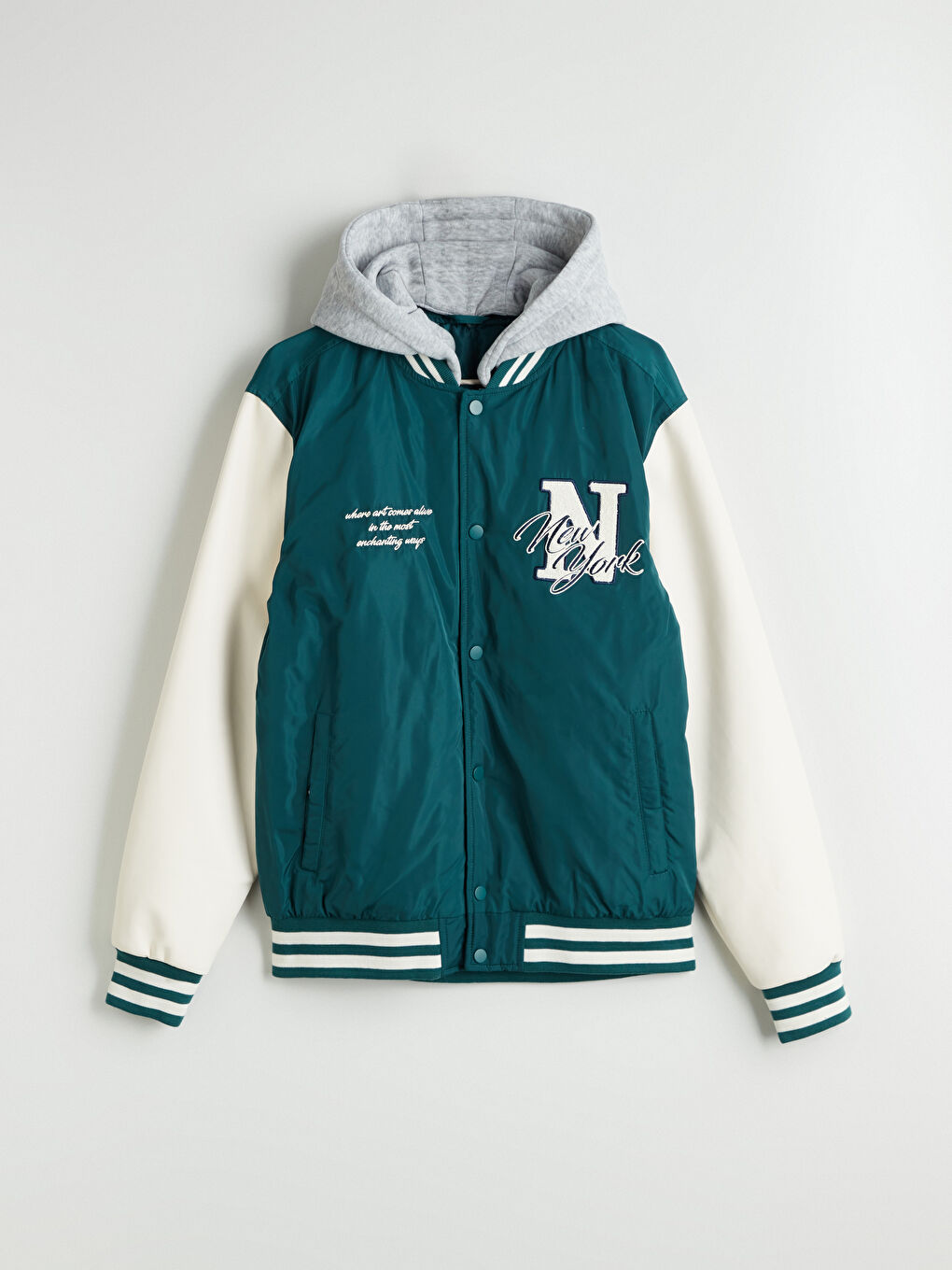 Yeşil Standart Kalıp Kolej Yaka Erkek Bomber Mont-5