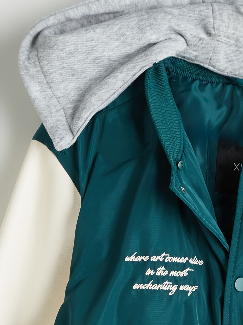 Yeşil Standart Kalıp Kolej Yaka Erkek Bomber Mont-7