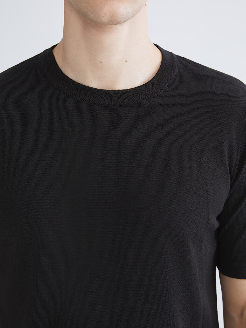 Siyah Bisiklet Yaka Erkek Triko Kazak-2