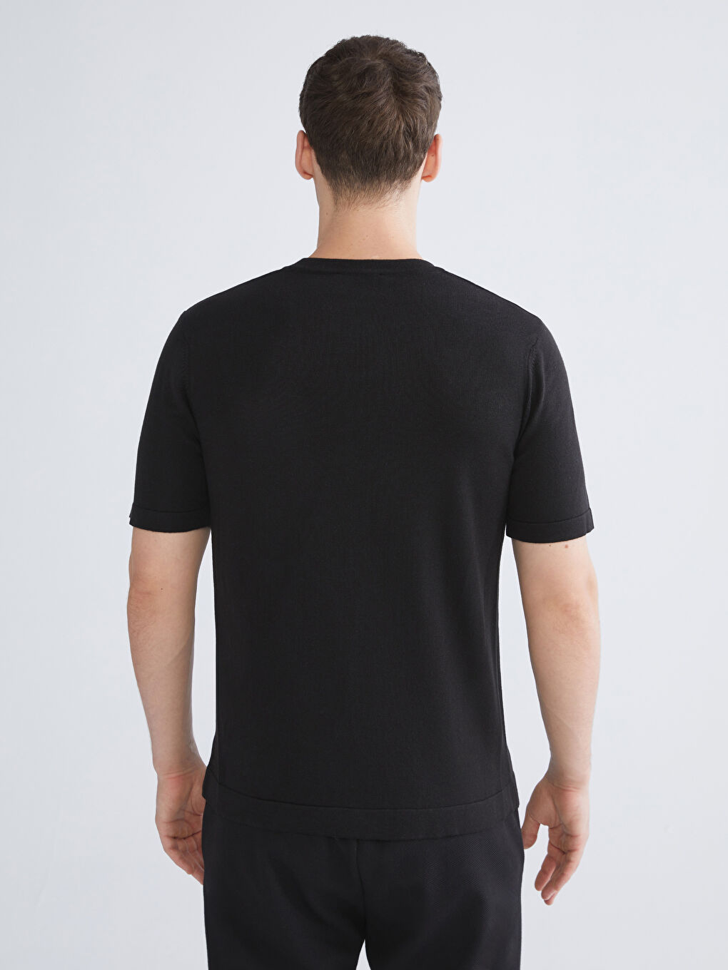 Siyah Bisiklet Yaka Erkek Triko Kazak-3