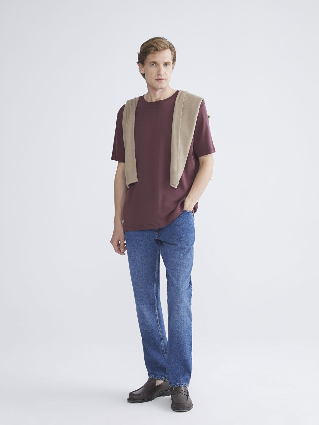 Mürdüm Bisiklet Yaka Erkek Tişört-1