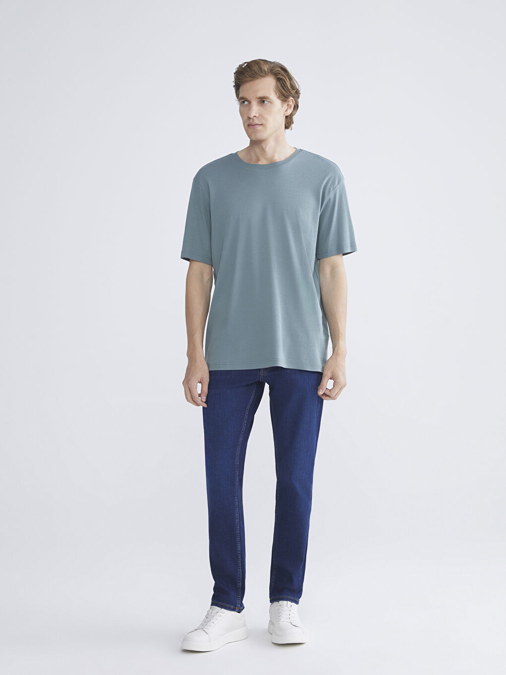 Yeşil Bisiklet Yaka Erkek Tişört-1