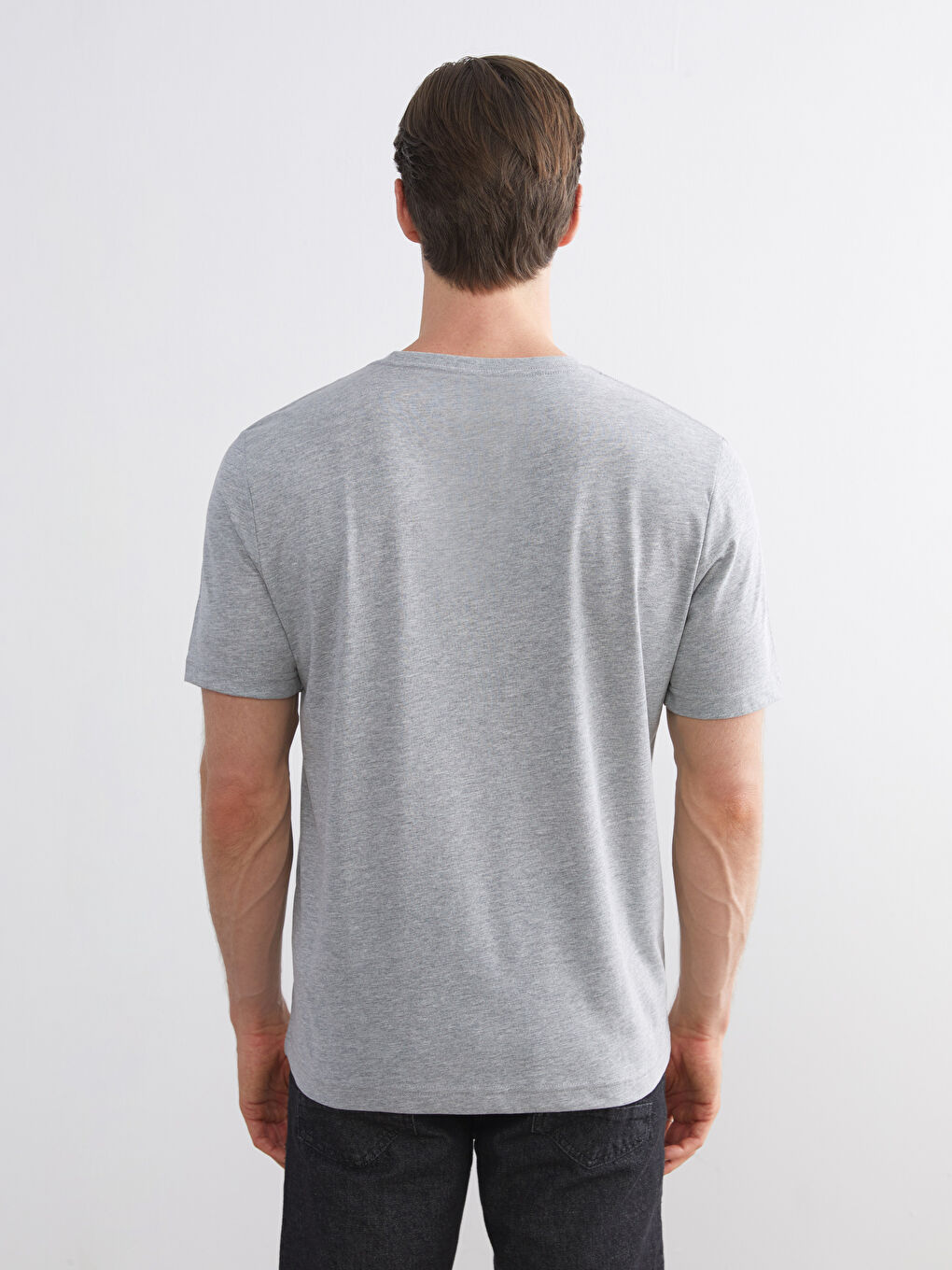 Gri Bisiklet Yaka Penye Erkek Tişört-4