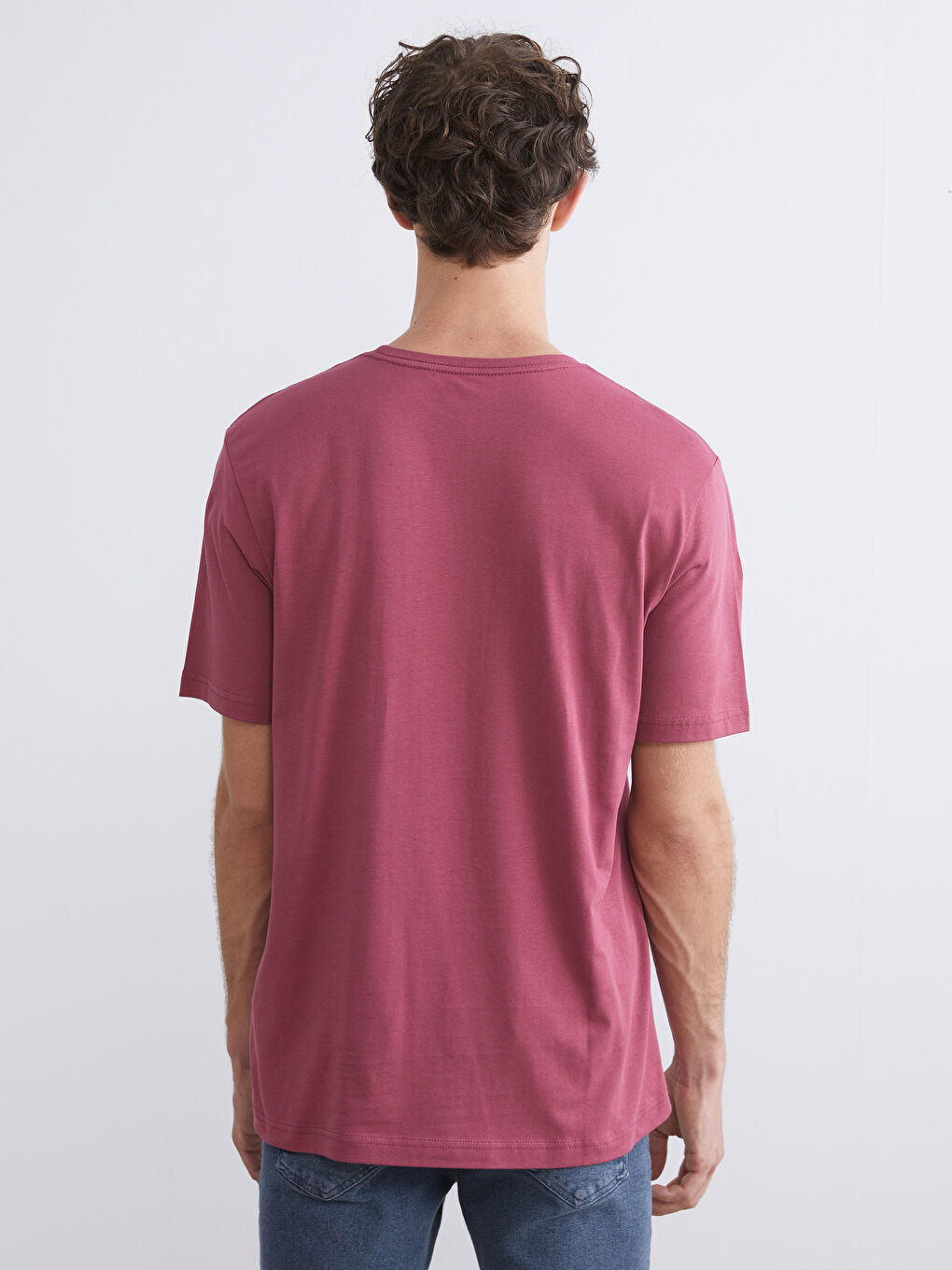 Pembe Bisiklet Yaka Penye Erkek Tişört-3