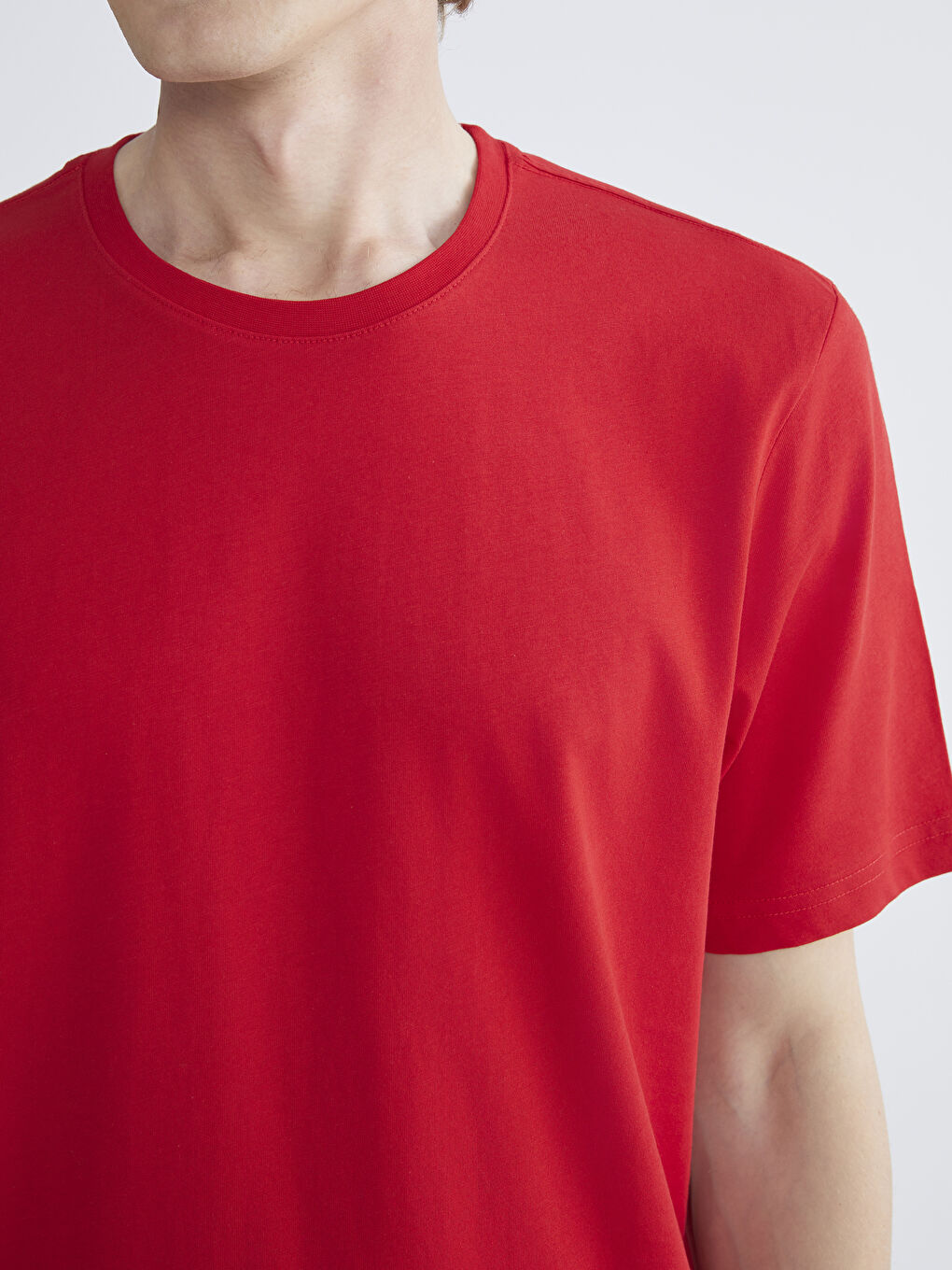 Kırmızı Bisiklet Yaka Penye Erkek Tişört-2