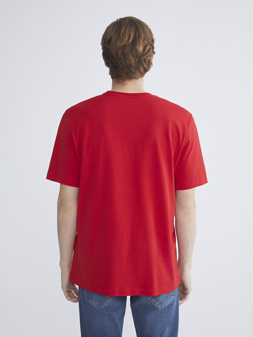 Kırmızı Bisiklet Yaka Penye Erkek Tişört-3