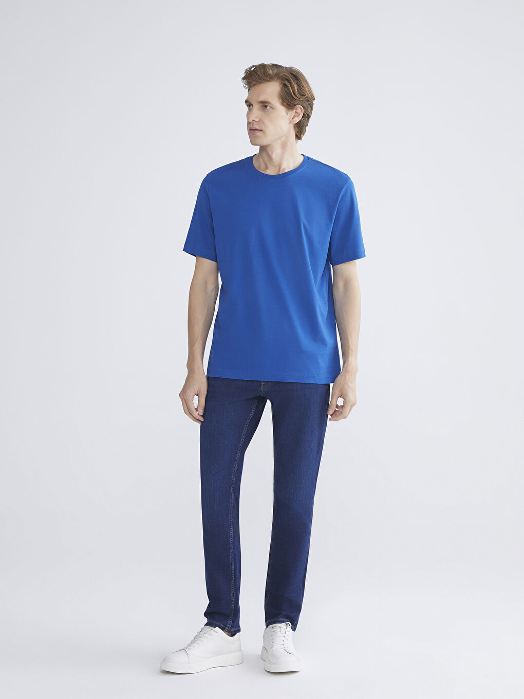 Mavi Bisiklet Yaka Penye Erkek Tişört-1