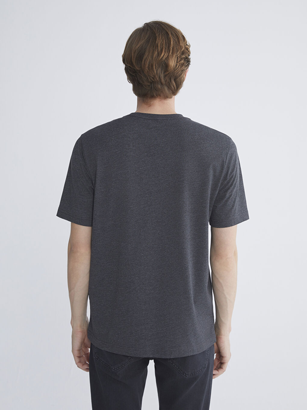 Antrasit Bisiklet Yaka Penye Erkek Tişört-3