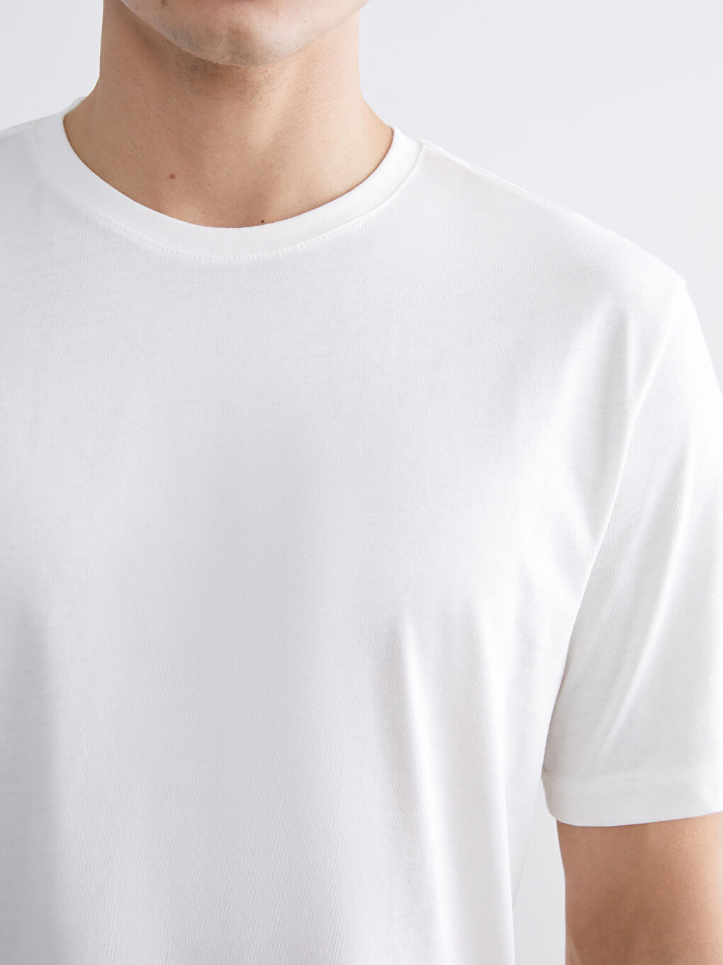 Ekru Bisiklet Yaka Penye Erkek Tişört-2