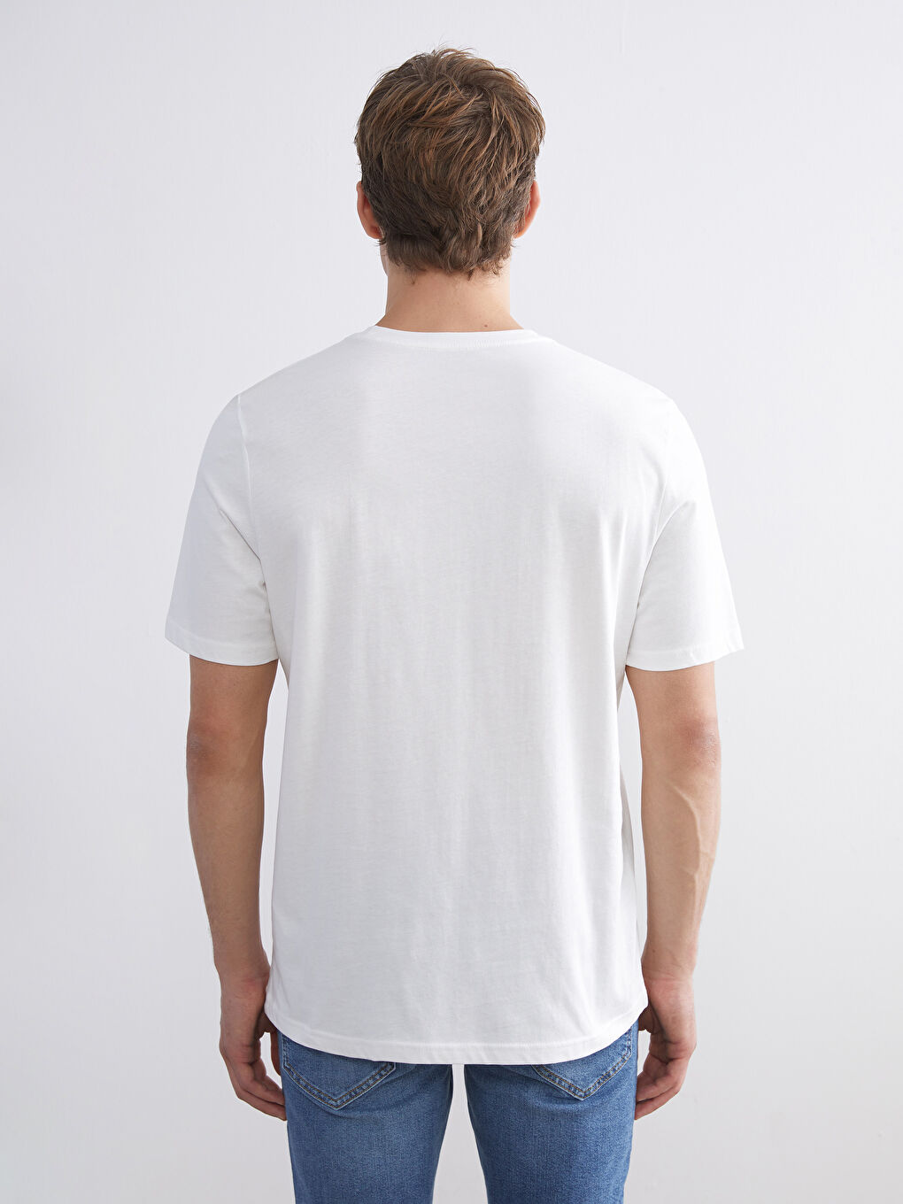 Ekru Bisiklet Yaka Penye Erkek Tişört-3