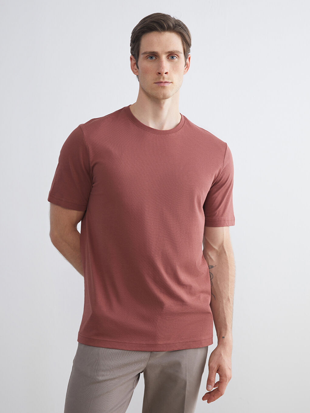 Bordo Bisiklet Yaka Penye Erkek Tişört