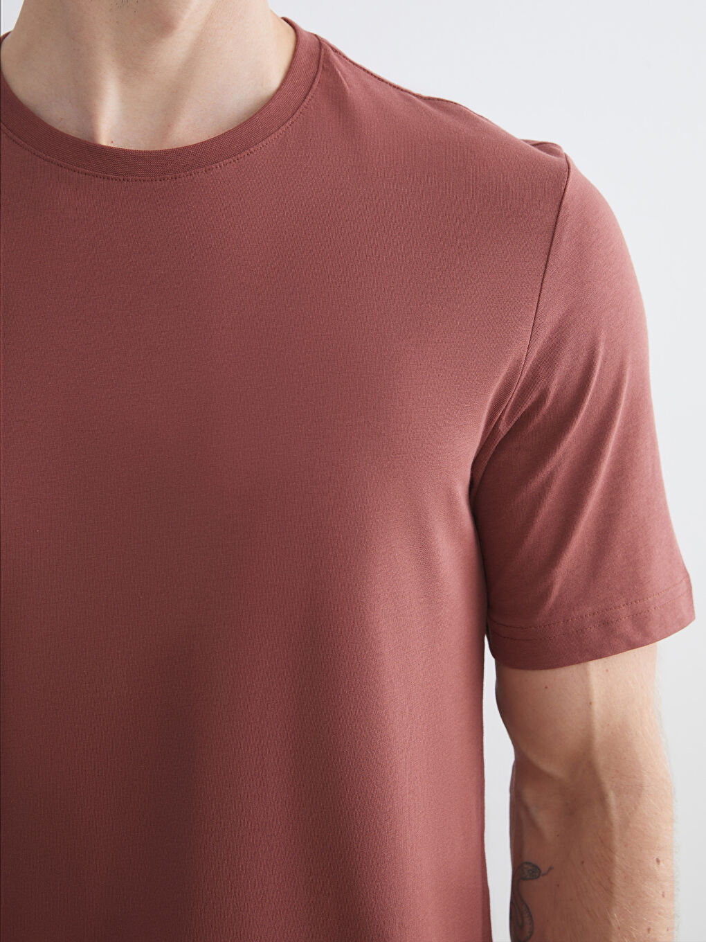 Bordo Bisiklet Yaka Penye Erkek Tişört-2