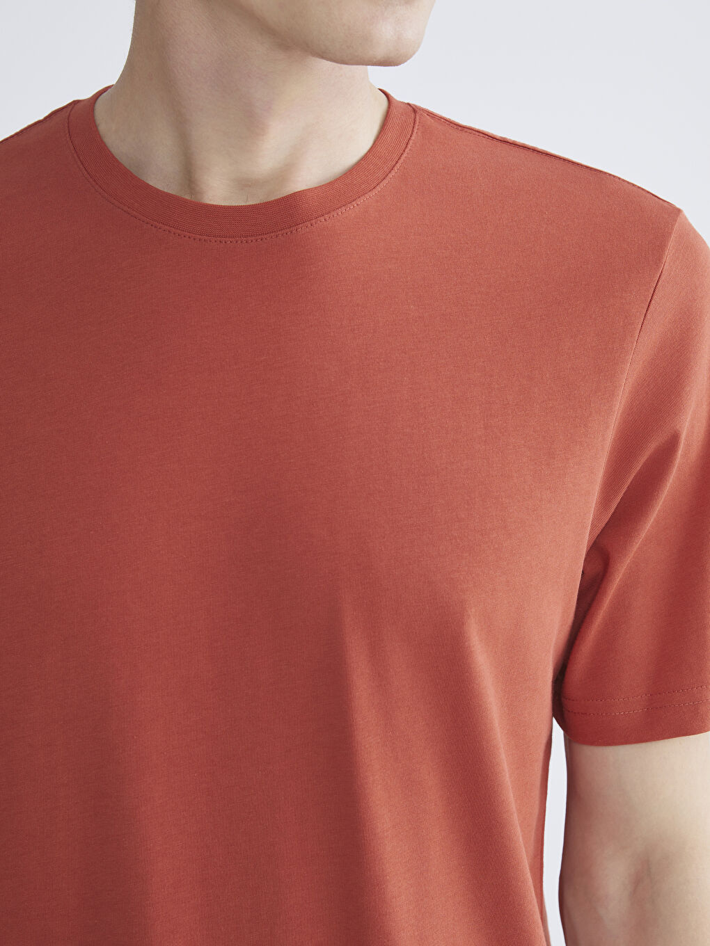 Turuncu Bisiklet Yaka Penye Erkek Tişört-2