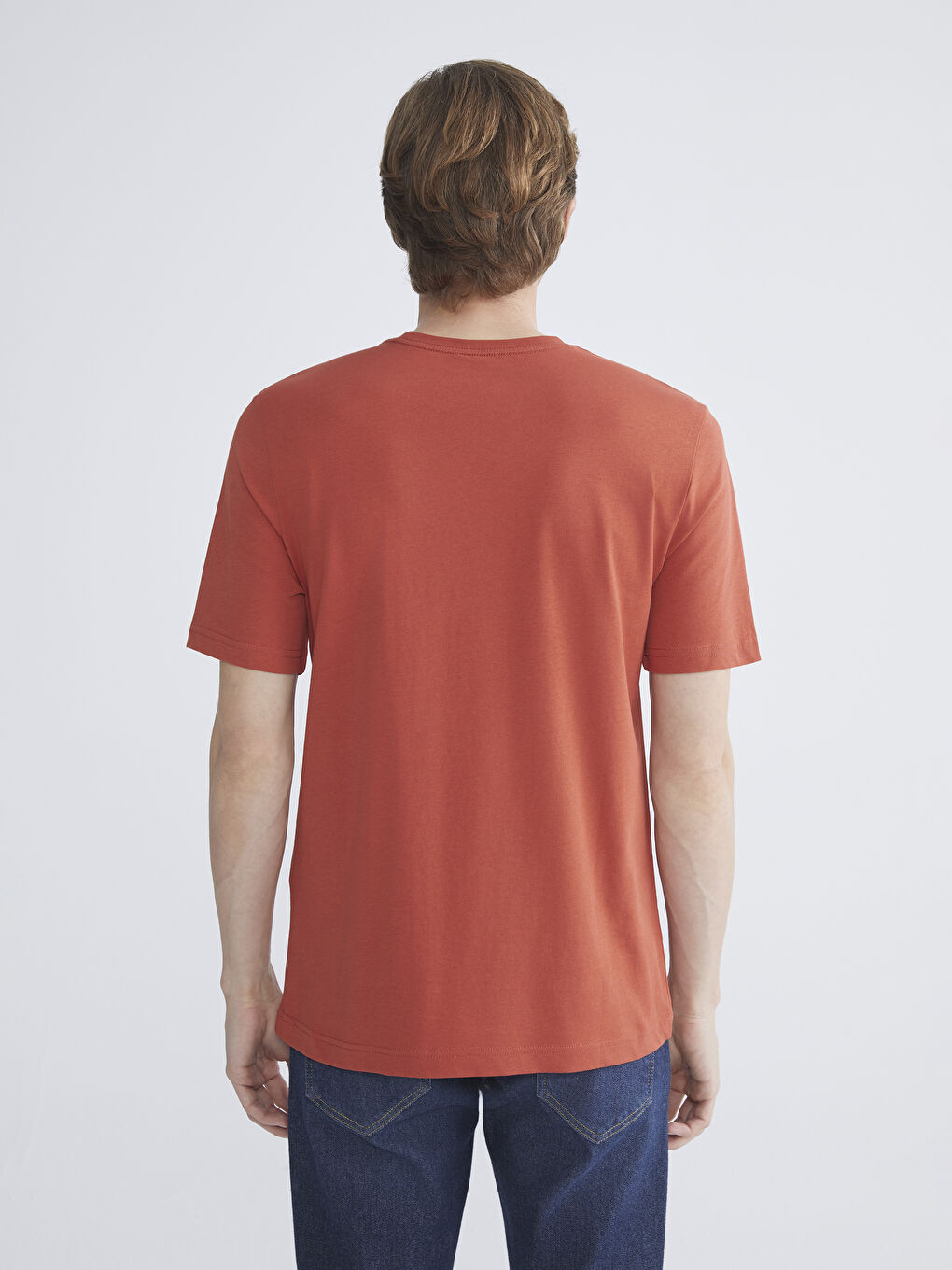 Turuncu Bisiklet Yaka Penye Erkek Tişört-3