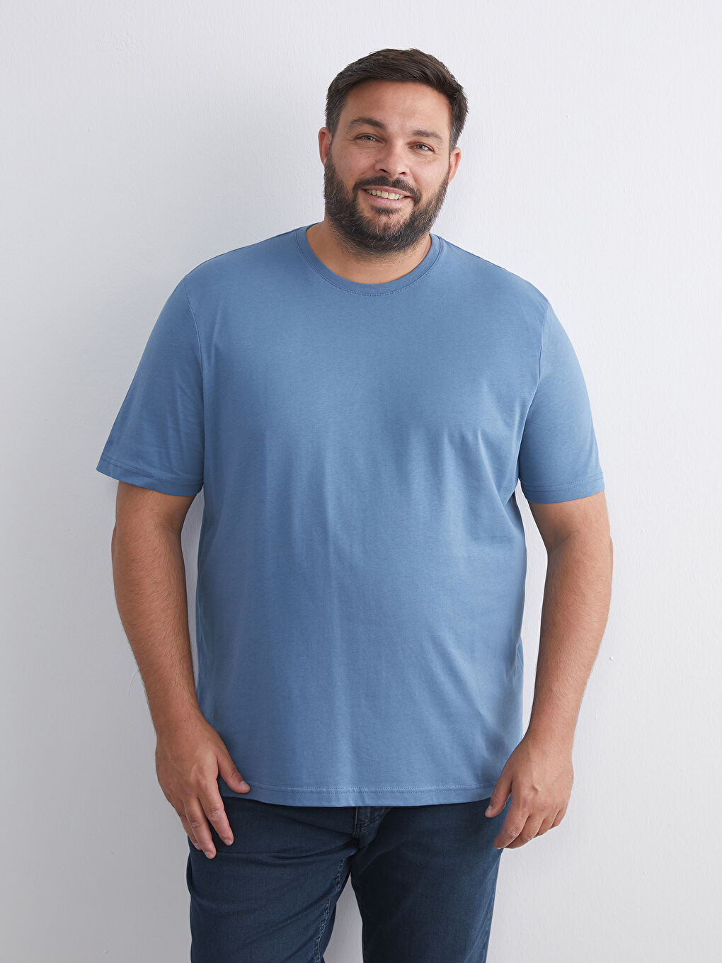 İndigo Bisiklet Yaka Penye Erkek Tişört-1