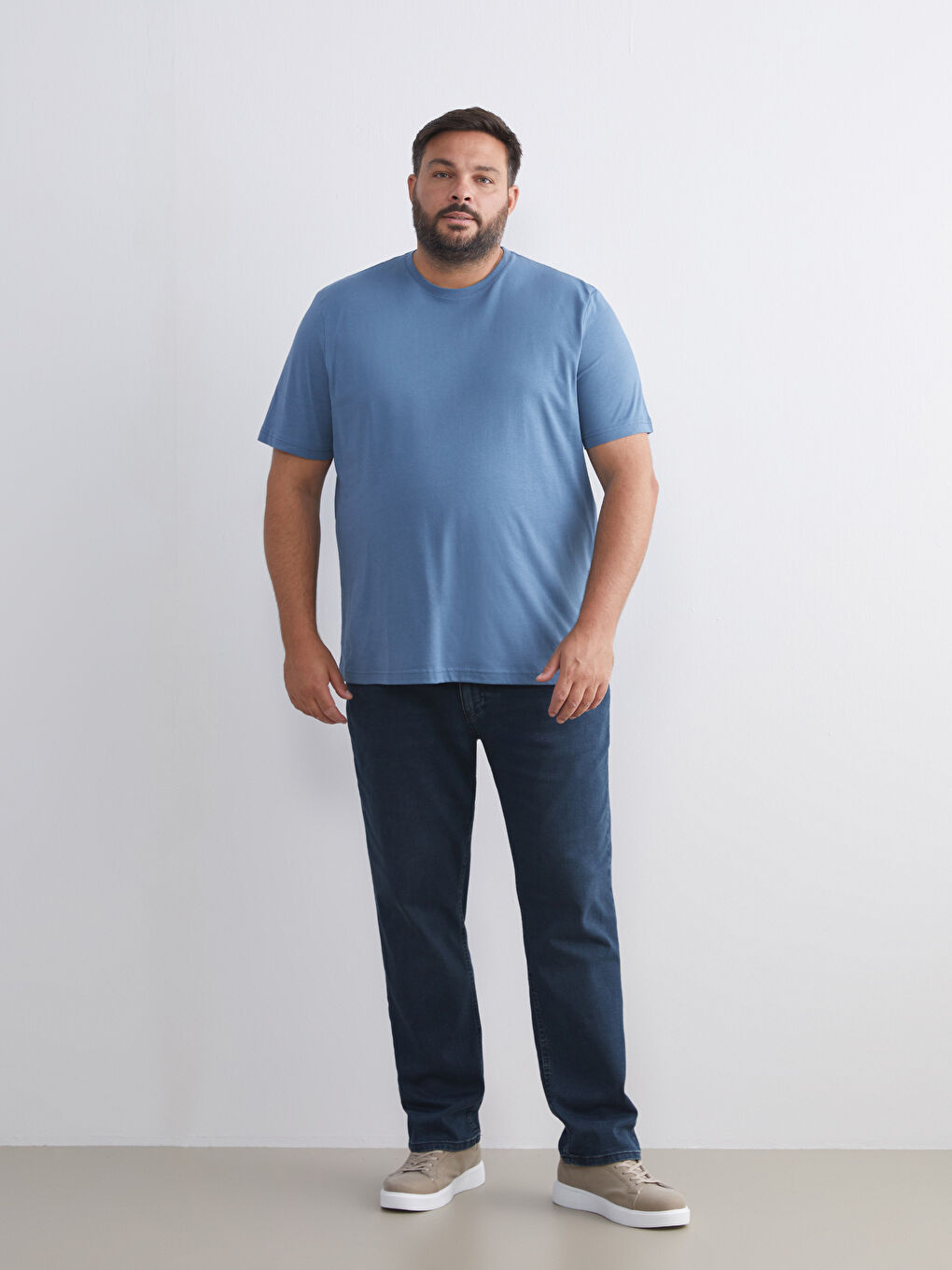 İndigo Bisiklet Yaka Penye Erkek Tişört-5