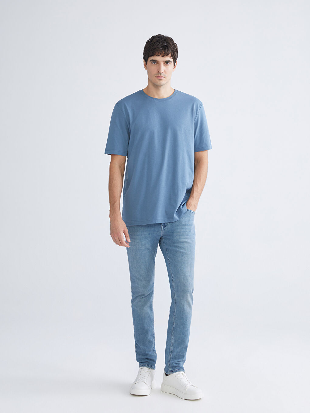 İndigo Bisiklet Yaka Penye Erkek Tişört-2