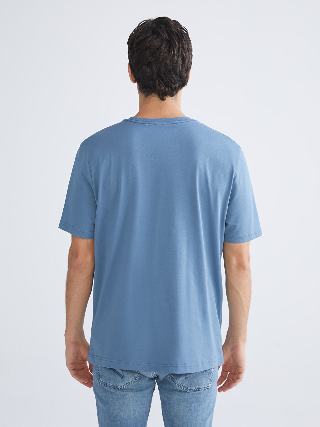 İndigo Bisiklet Yaka Penye Erkek Tişört-4