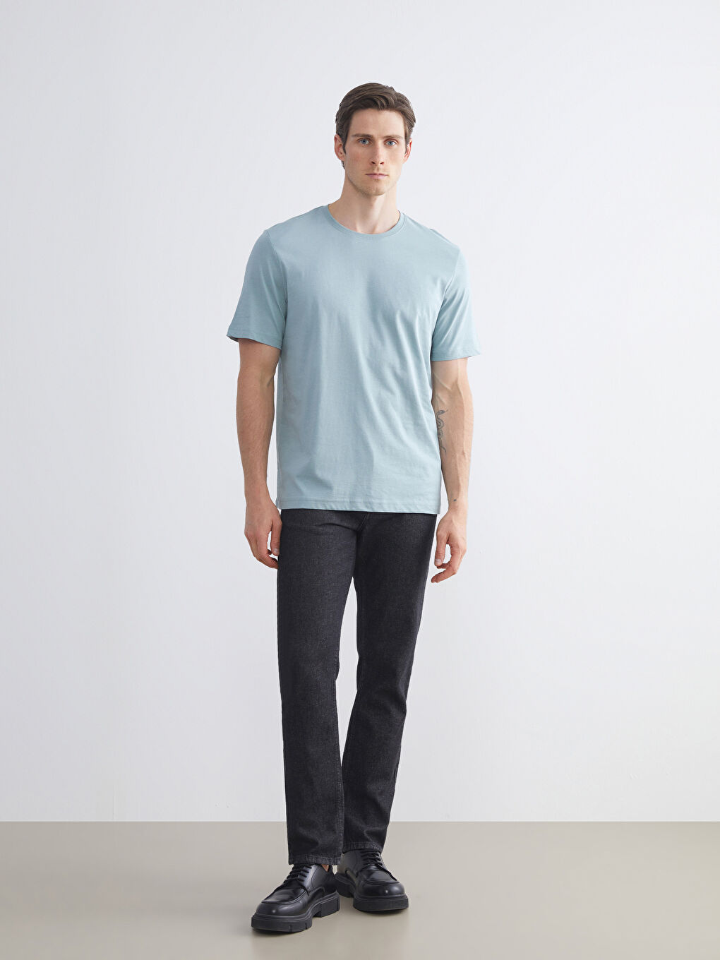 Mavi Bisiklet Yaka Penye Erkek Tişört-1