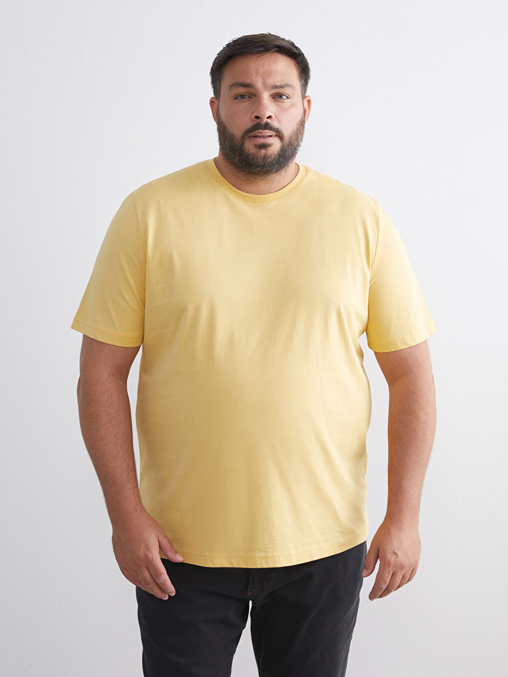 Sarı Bisiklet Yaka Penye Erkek Tişört-1