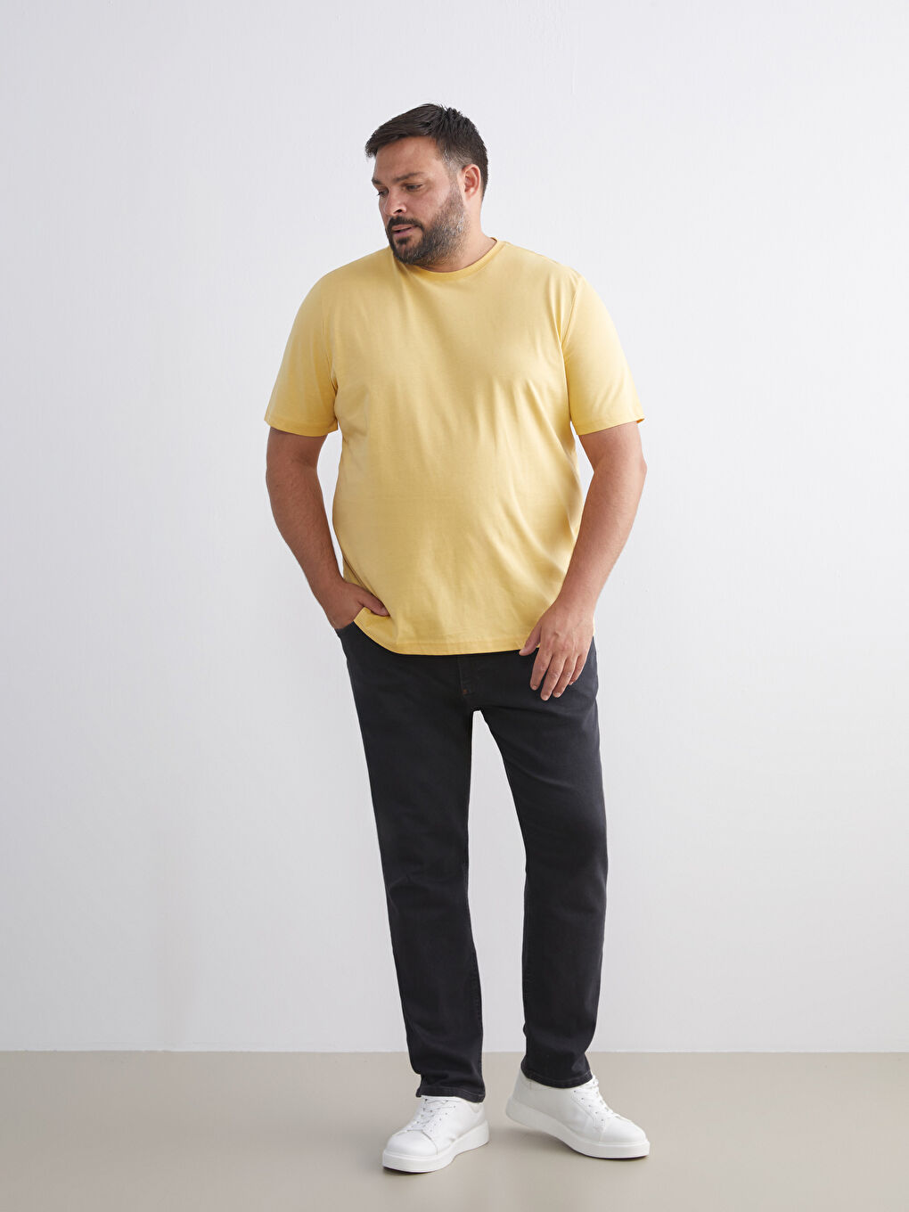 Sarı Bisiklet Yaka Penye Erkek Tişört-5