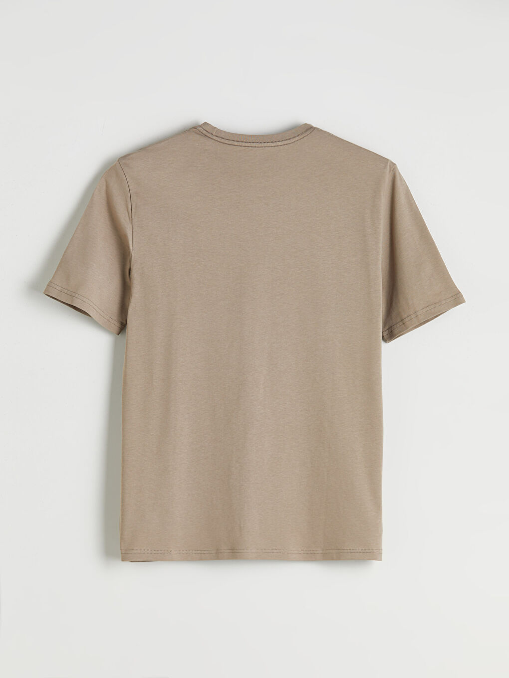 Bej Bisiklet Yaka Penye Erkek Tişört-1