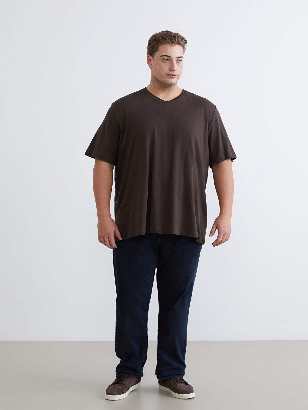 Plus Size V Neck Short Sleeve Combed Cotton Men's T-Shirt-5