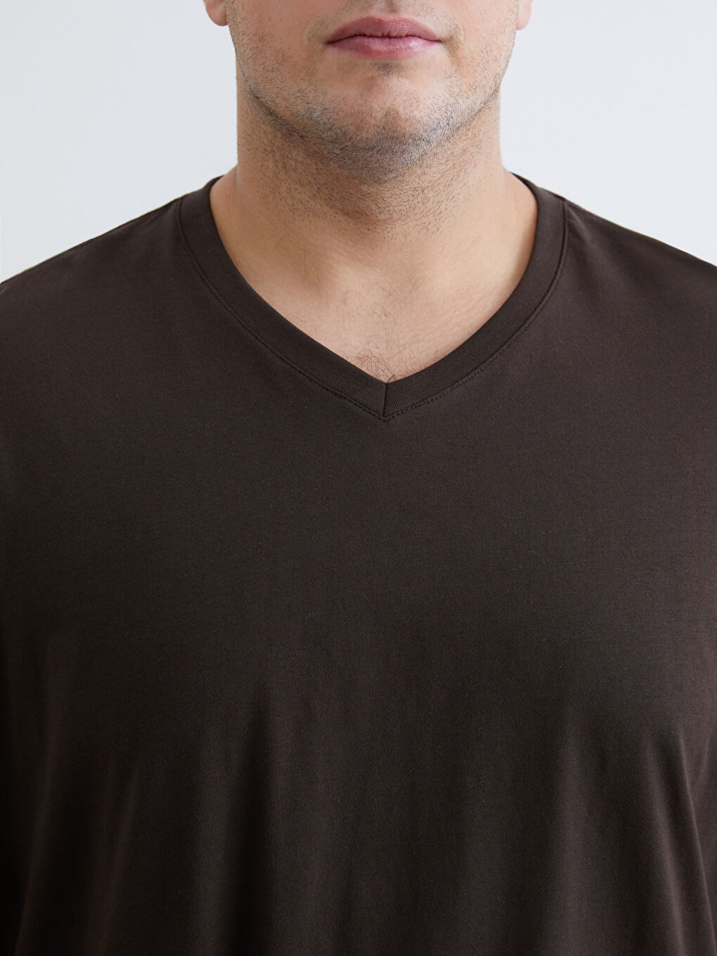 Plus Size V Neck Short Sleeve Combed Cotton Men's T-Shirt-6