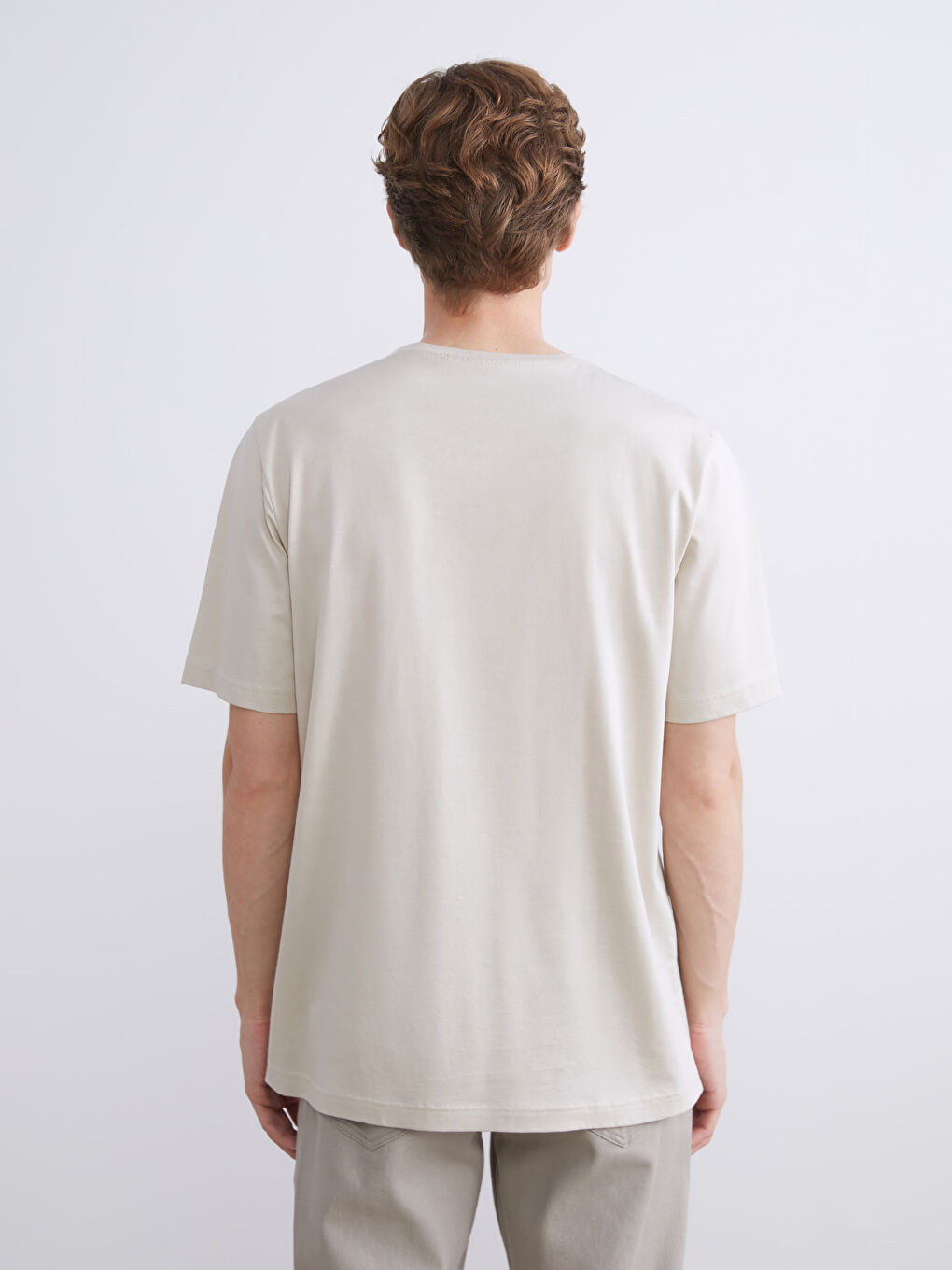 Gri Bisiklet Yaka Kısa Kollu Merserize Erkek Tişört-3