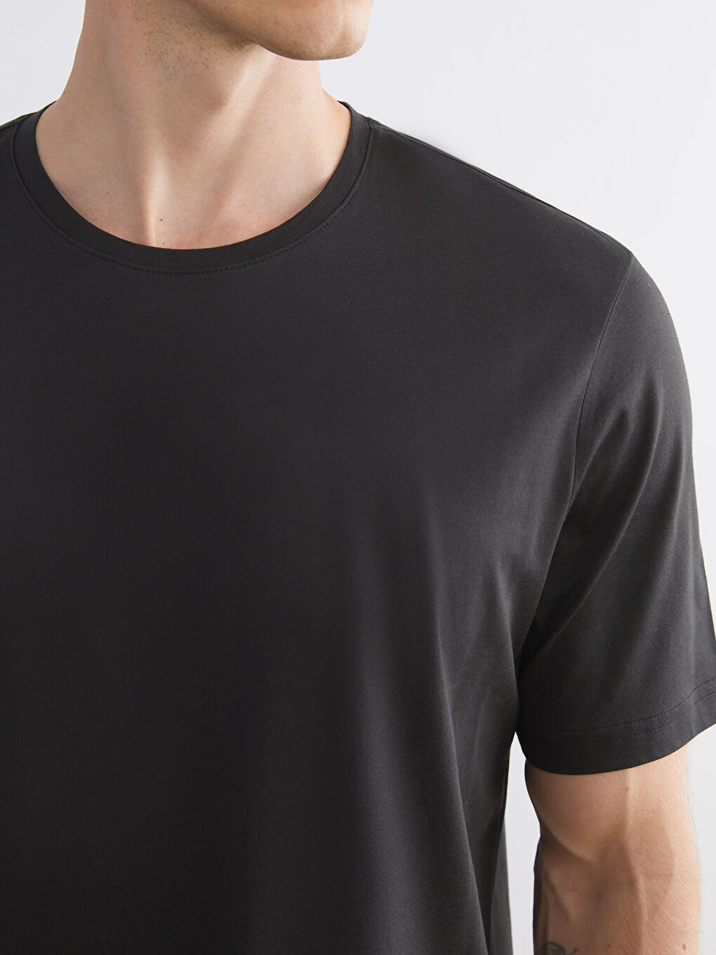 Antrasit Bisiklet Yaka Kısa Kollu Merserize Erkek Tişört-2