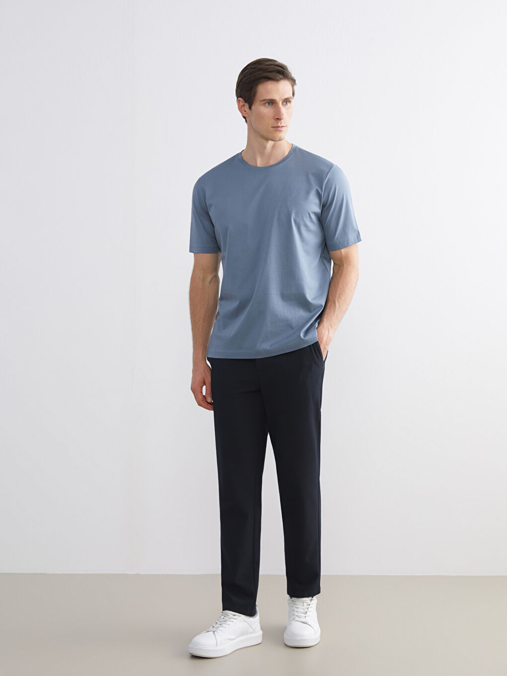 Mavi Bisiklet Yaka Kısa Kollu Merserize Erkek Tişört-1