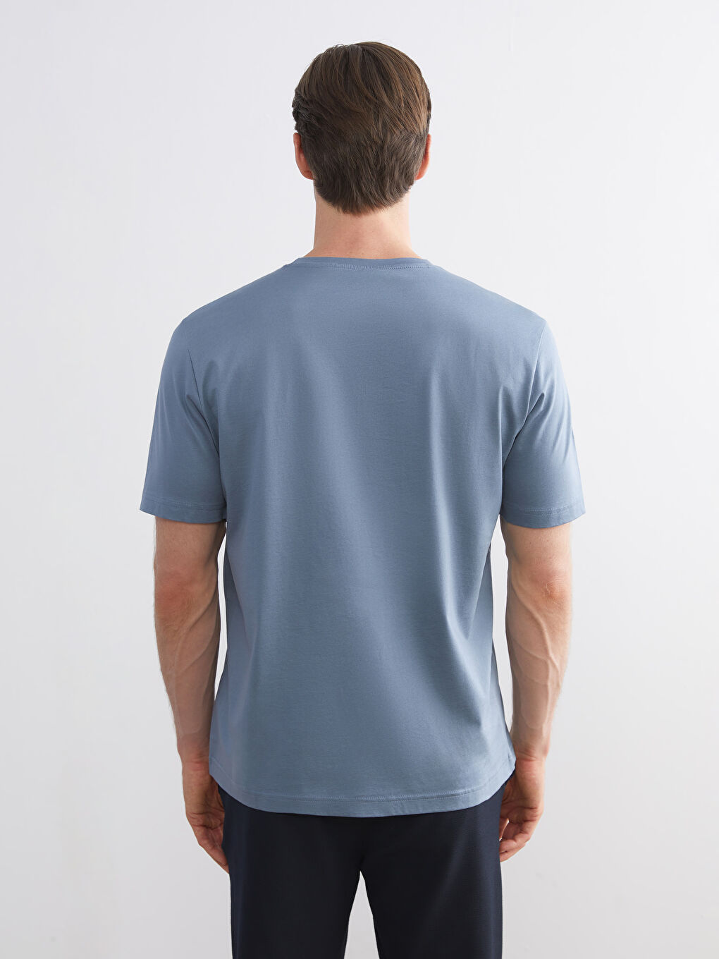 Mavi Bisiklet Yaka Kısa Kollu Merserize Erkek Tişört-3