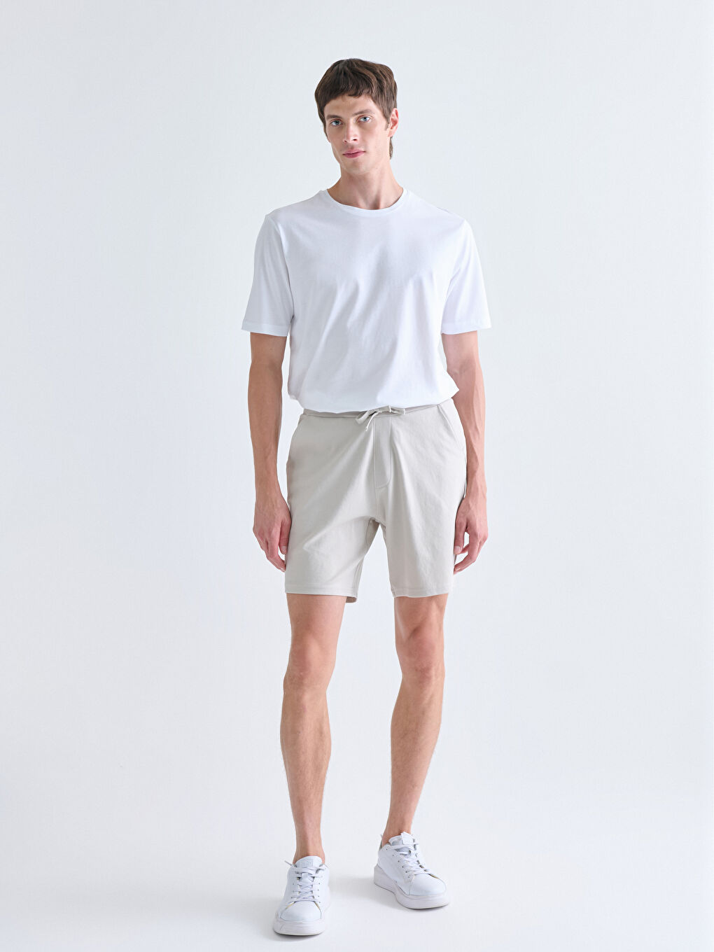 Beyaz Bisiklet Yaka Kısa Kollu Merserize Erkek Tişört-3