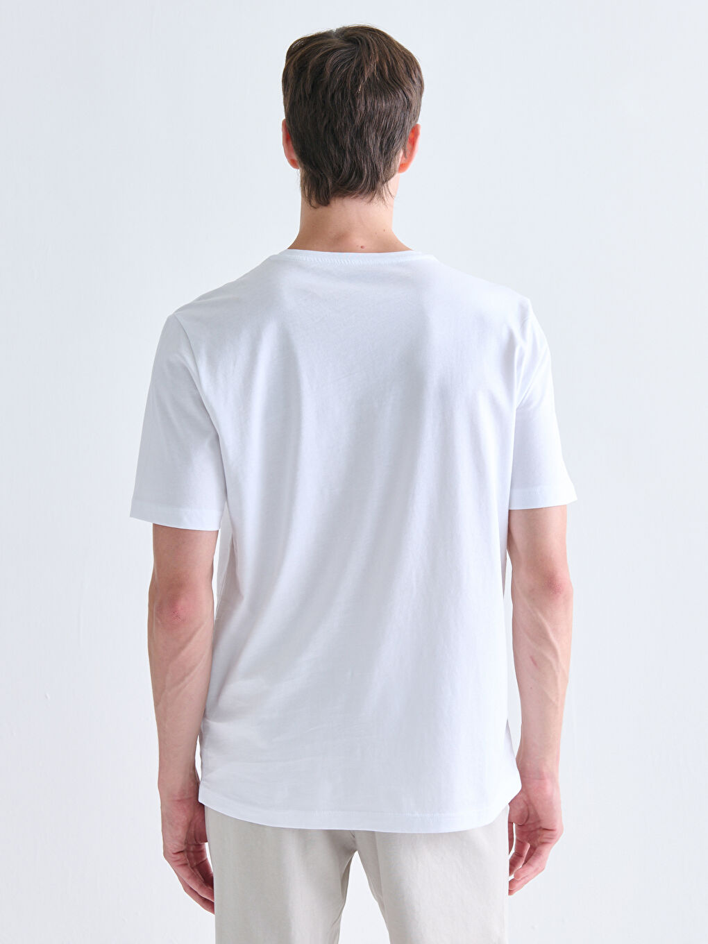 Beyaz Bisiklet Yaka Kısa Kollu Merserize Erkek Tişört-7