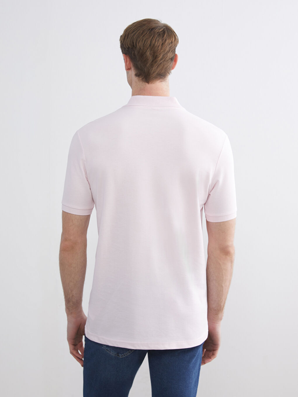Pembe Polo Yaka Kısa Kollu Pike Erkek Tişört-3
