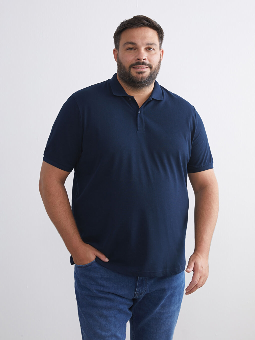 Plus Size Polo Neck Short Sleeve Pique Men's T-Shirt-1