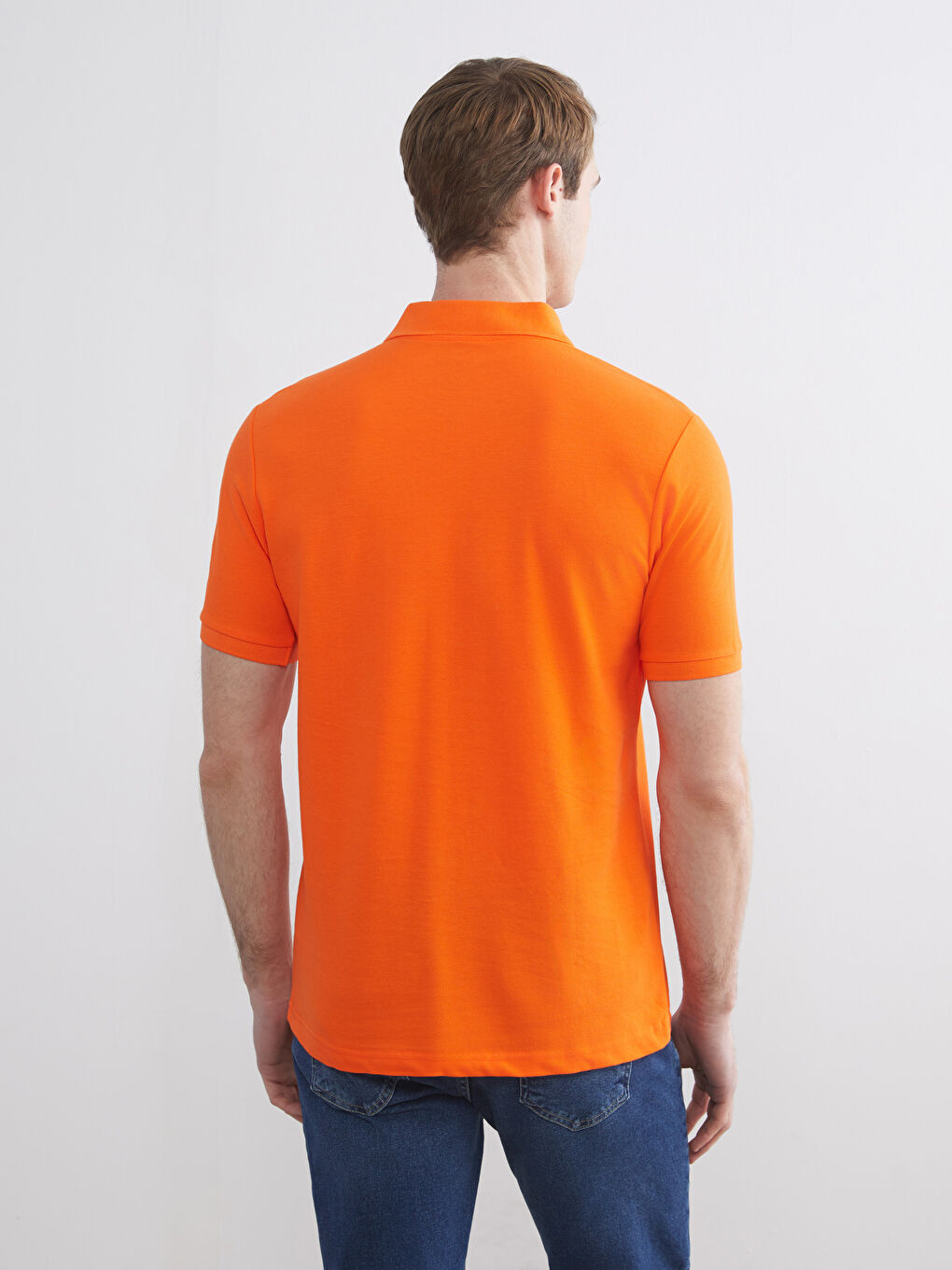 Turuncu Polo Yaka Kısa Kollu Pike Erkek Tişört-3