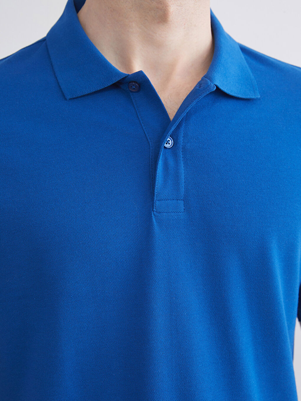 Mavi Polo Yaka Kısa Kollu Pike Erkek Tişört-2