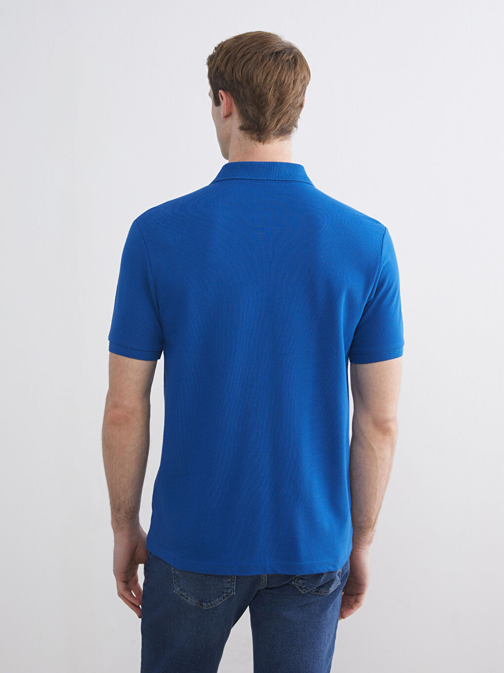 Mavi Polo Yaka Kısa Kollu Pike Erkek Tişört-3