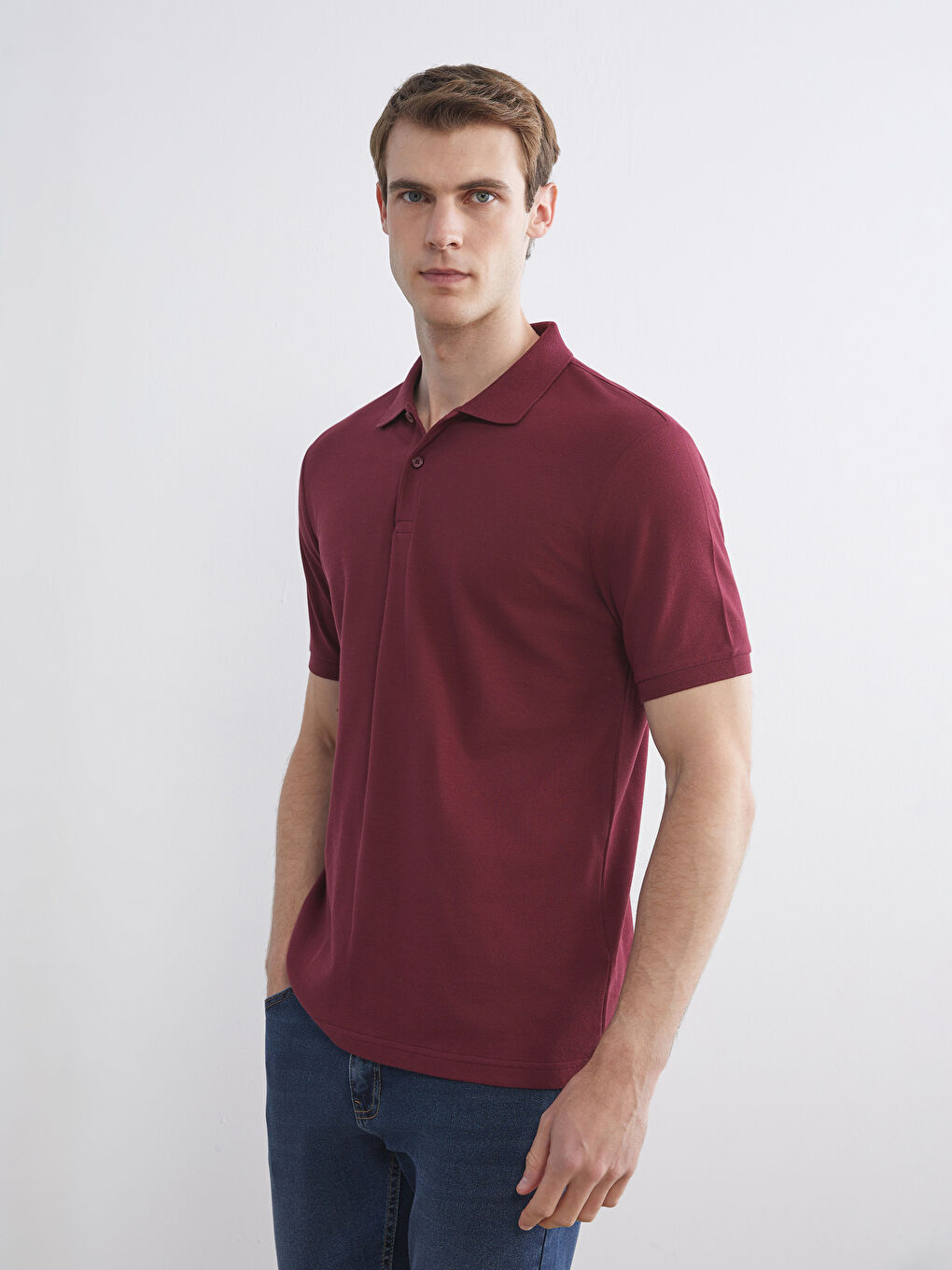 Bordo Polo Yaka Kısa Kollu Pike Erkek Tişört