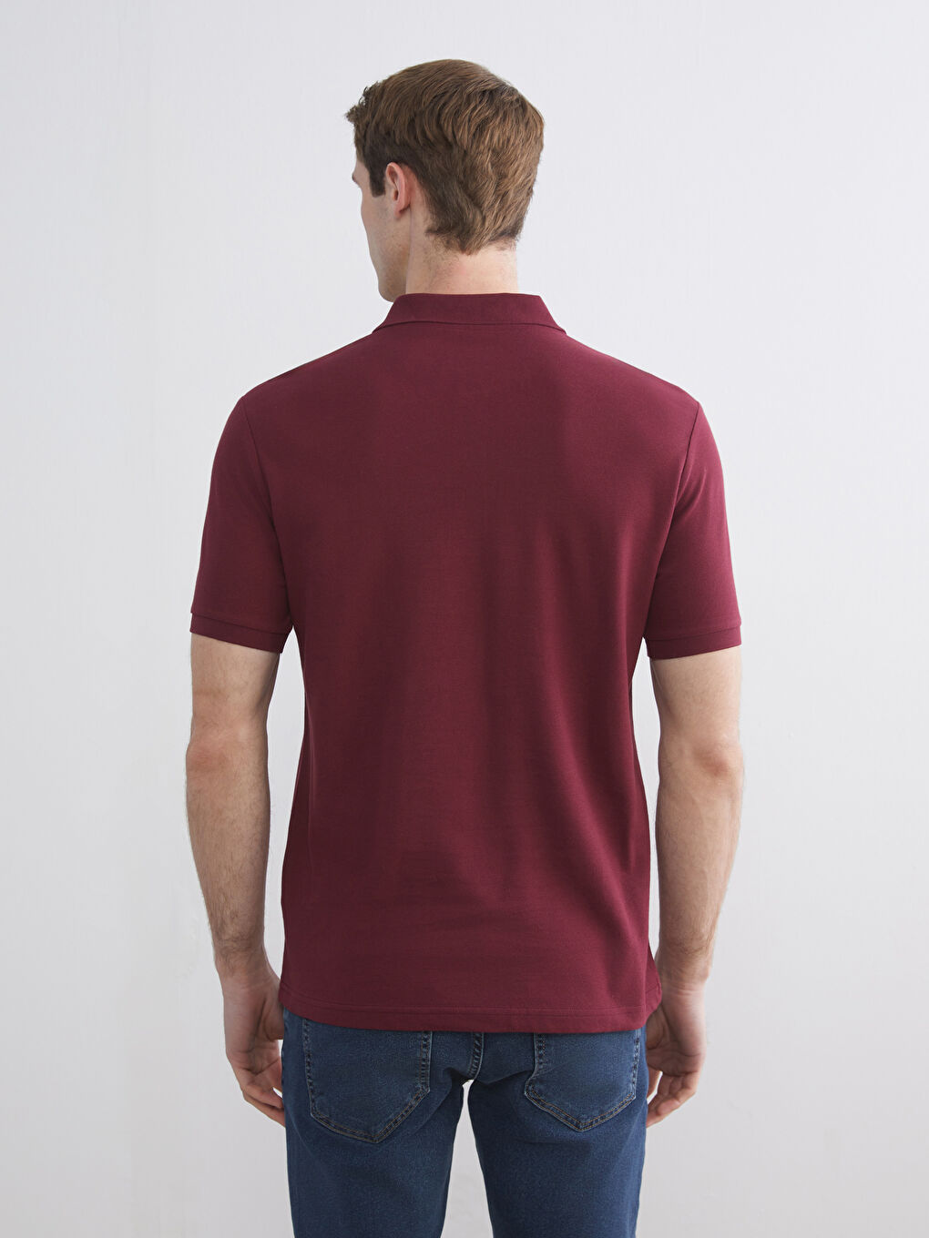 Bordo Polo Yaka Kısa Kollu Pike Erkek Tişört-3
