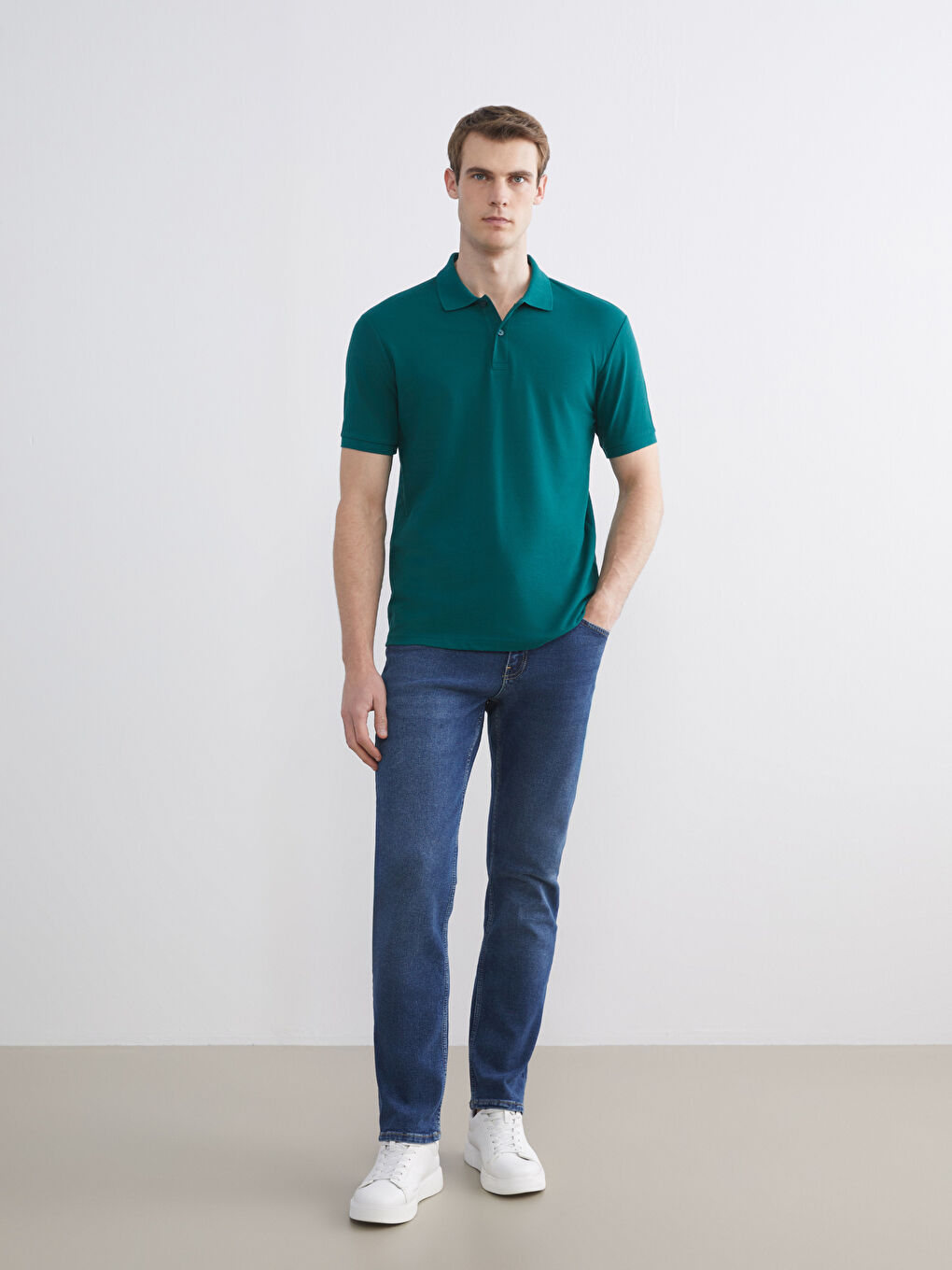 Yeşil Polo Yaka Kısa Kollu Pike Erkek Tişört-1