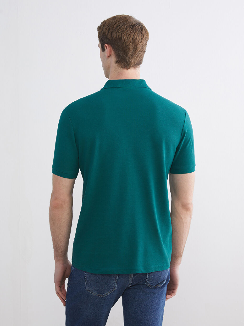 Yeşil Polo Yaka Kısa Kollu Pike Erkek Tişört-3