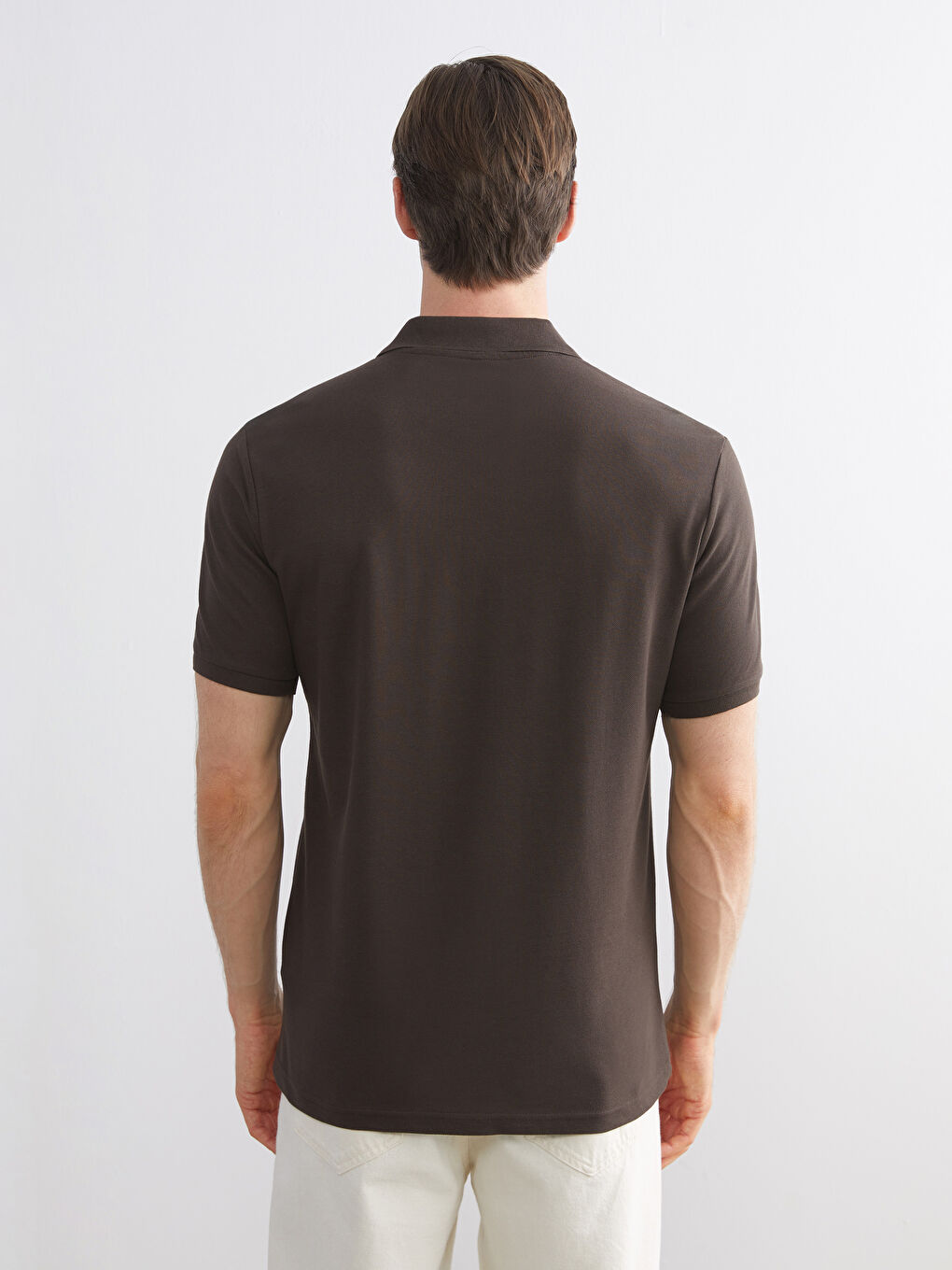 Kahverengi Polo Yaka Kısa Kollu Pike Erkek Tişört-7