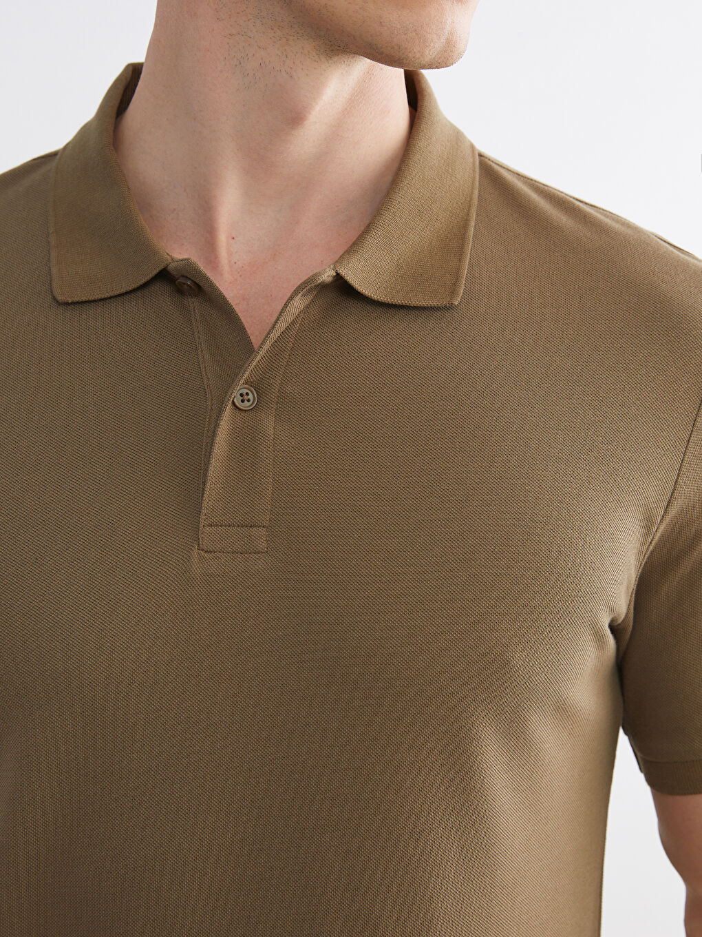 Haki Polo Yaka Kısa Kollu Pike Erkek Tişört-2